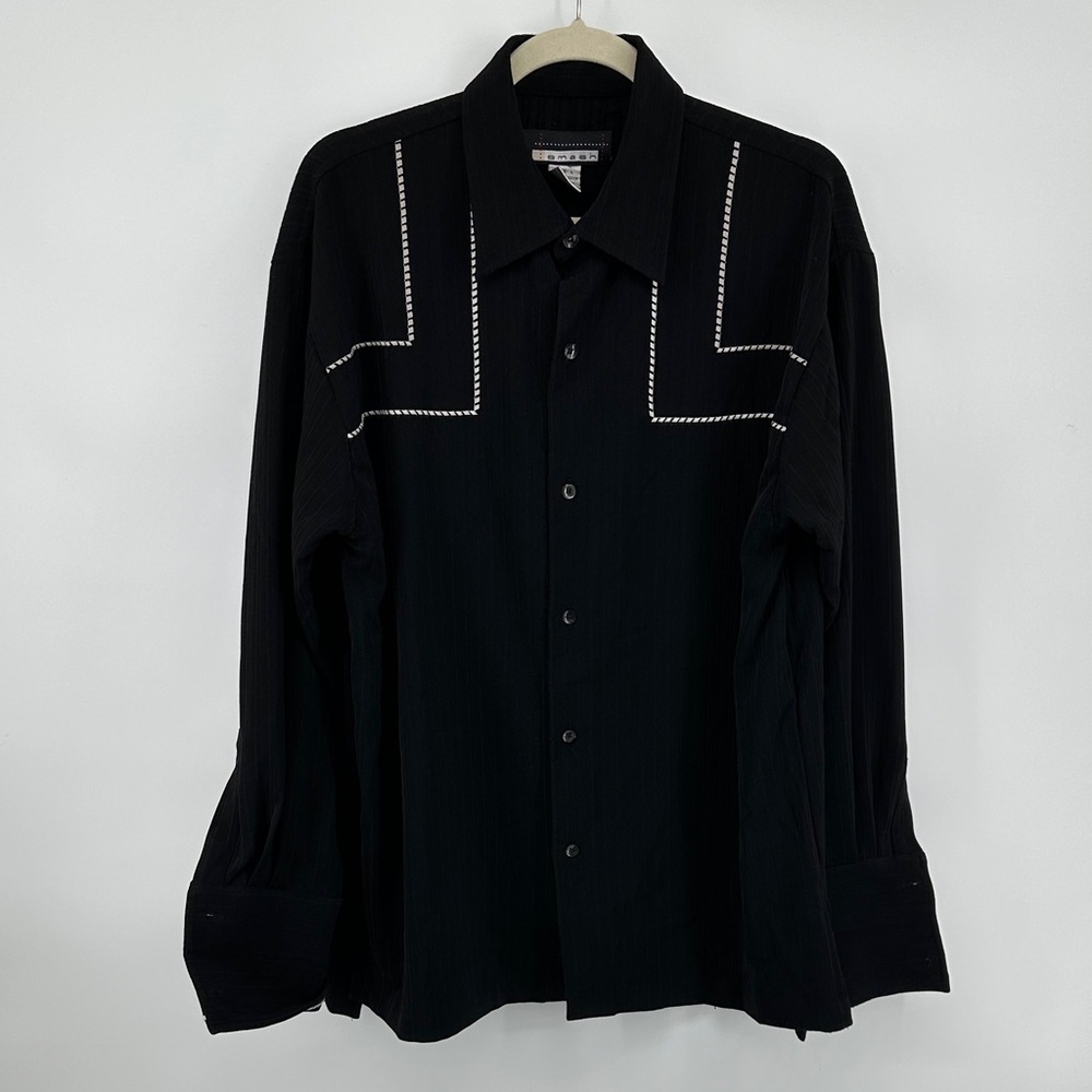 VTG Western Edgy Rockabilly Classic Black Men's Button Down Shirt SzL